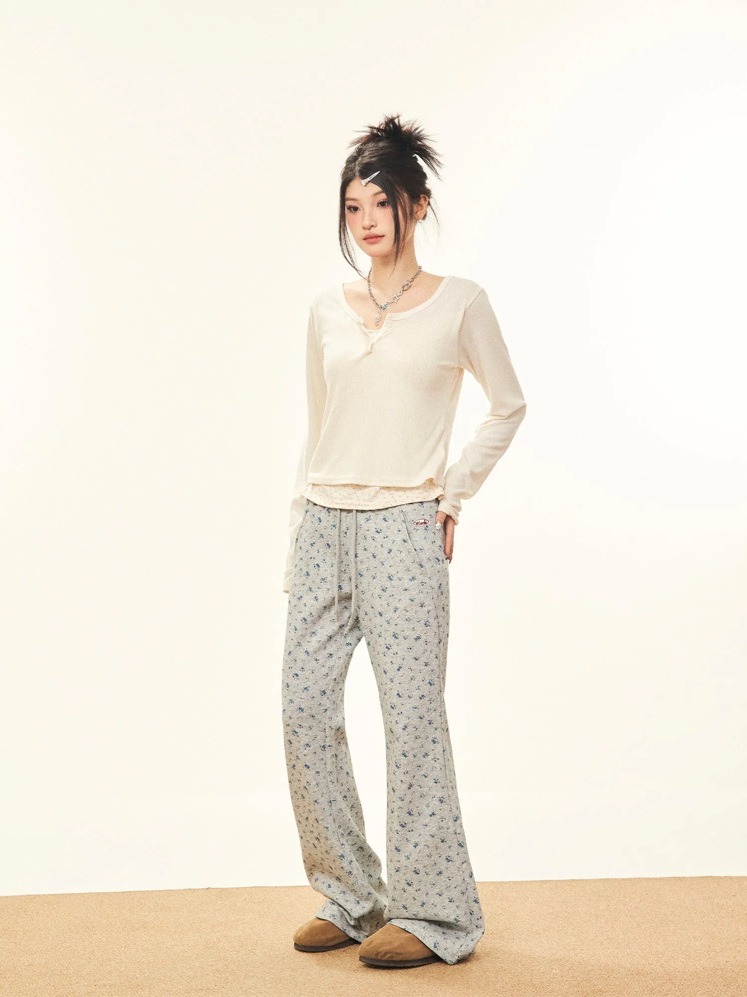【24s Mar.】Retro Floral Flared Pants