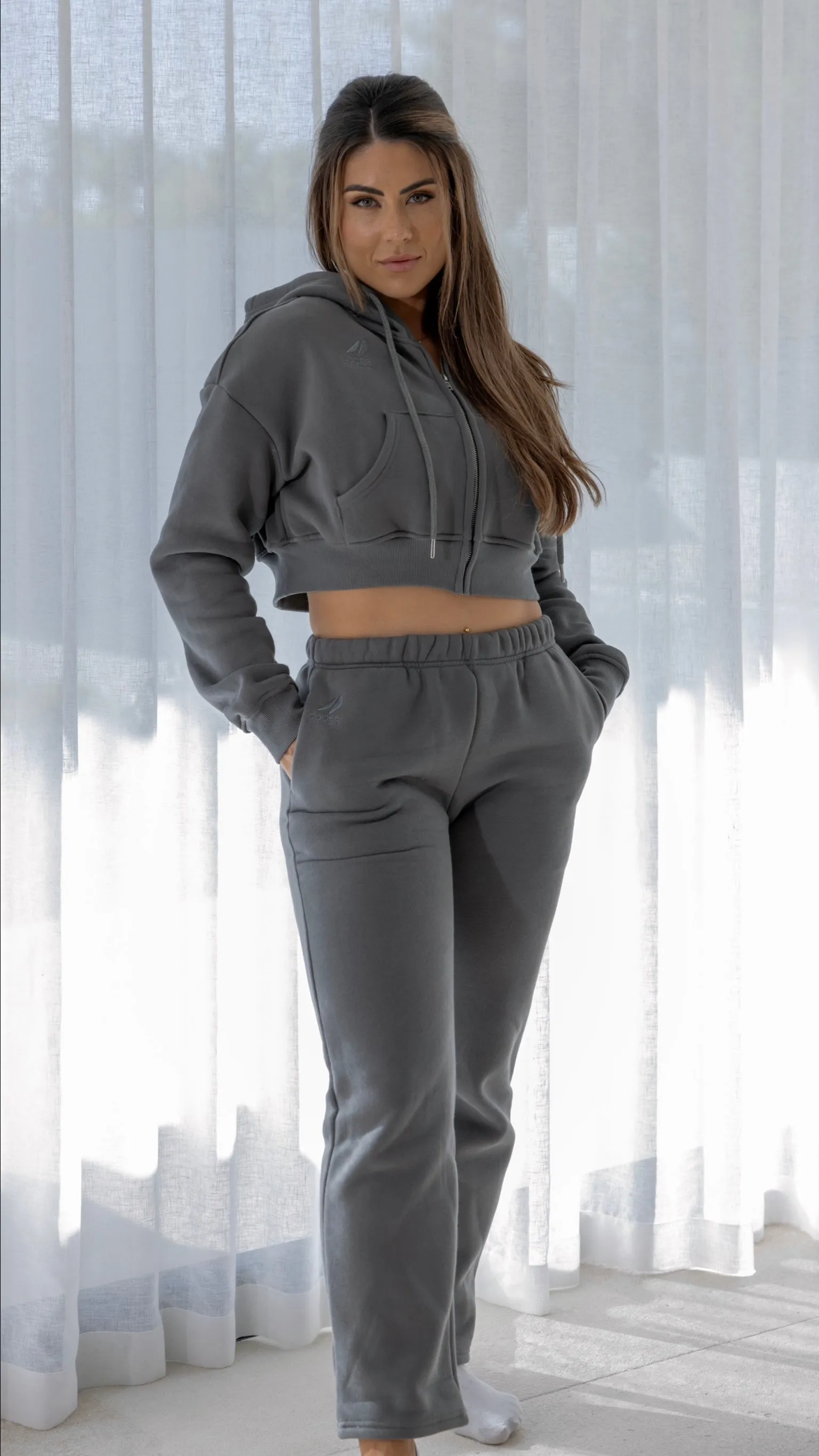 Amber Cropped Hoodie Grey