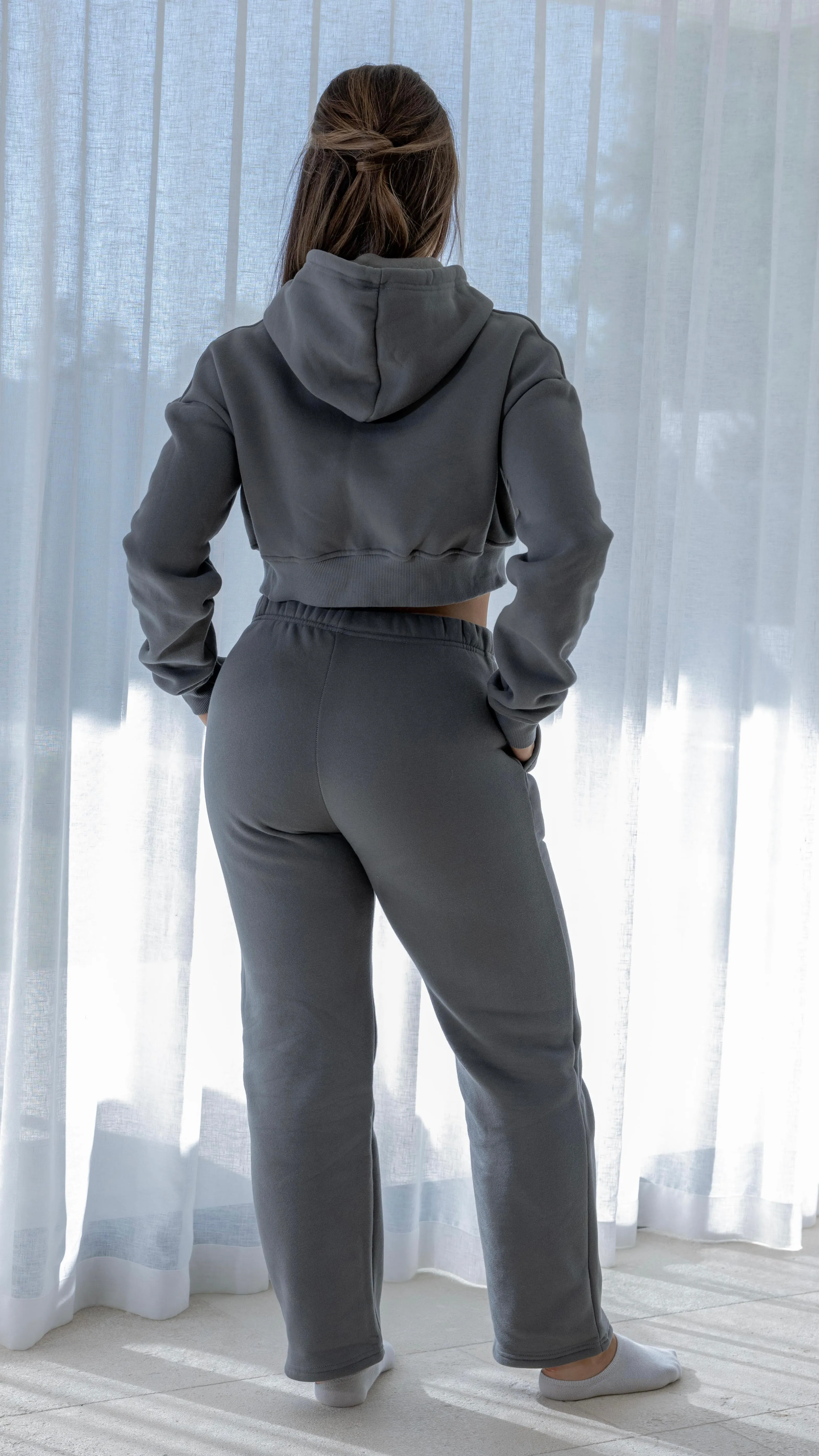 Amber Cropped Hoodie Grey