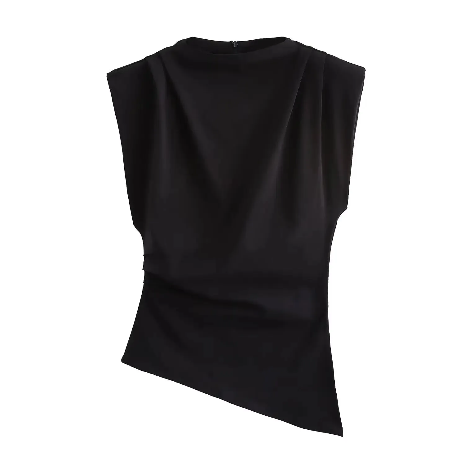Asymmetrical Sleeveless Back Zipper Top