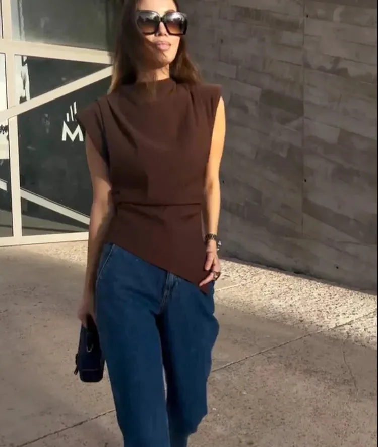 Asymmetrical Sleeveless Back Zipper Top