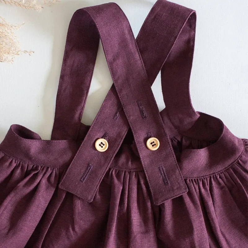 Autumn Princess Linen Puffy Skirt for Girls - Adjustable Straps, Casual and Chic