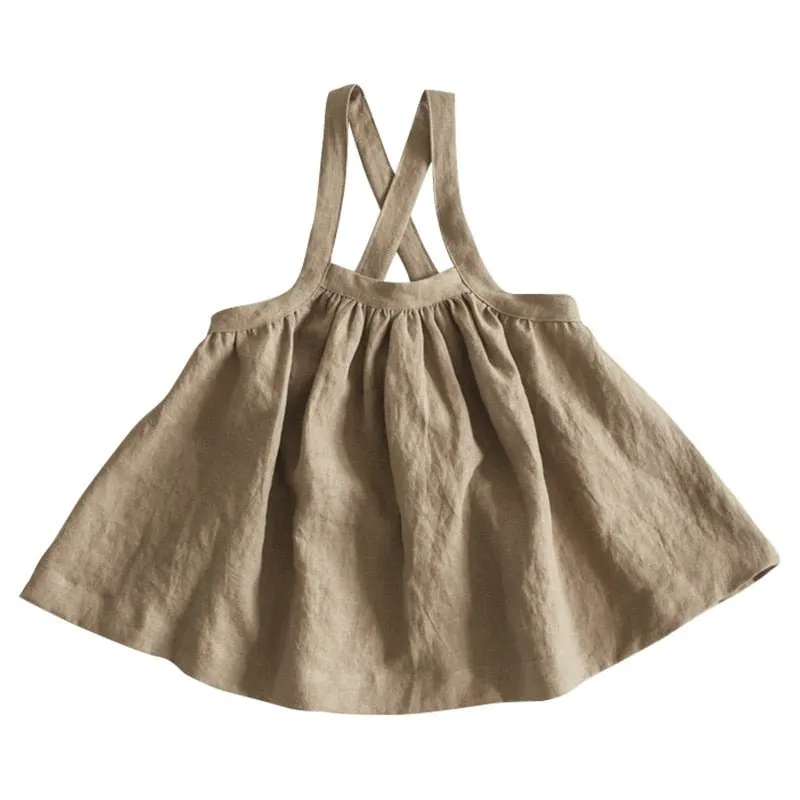 Autumn Princess Linen Puffy Skirt for Girls - Adjustable Straps, Casual and Chic