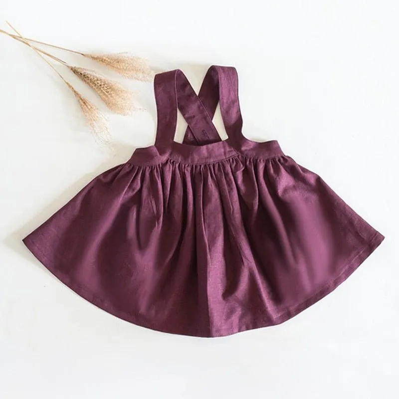 Autumn Princess Linen Puffy Skirt for Girls - Adjustable Straps, Casual and Chic
