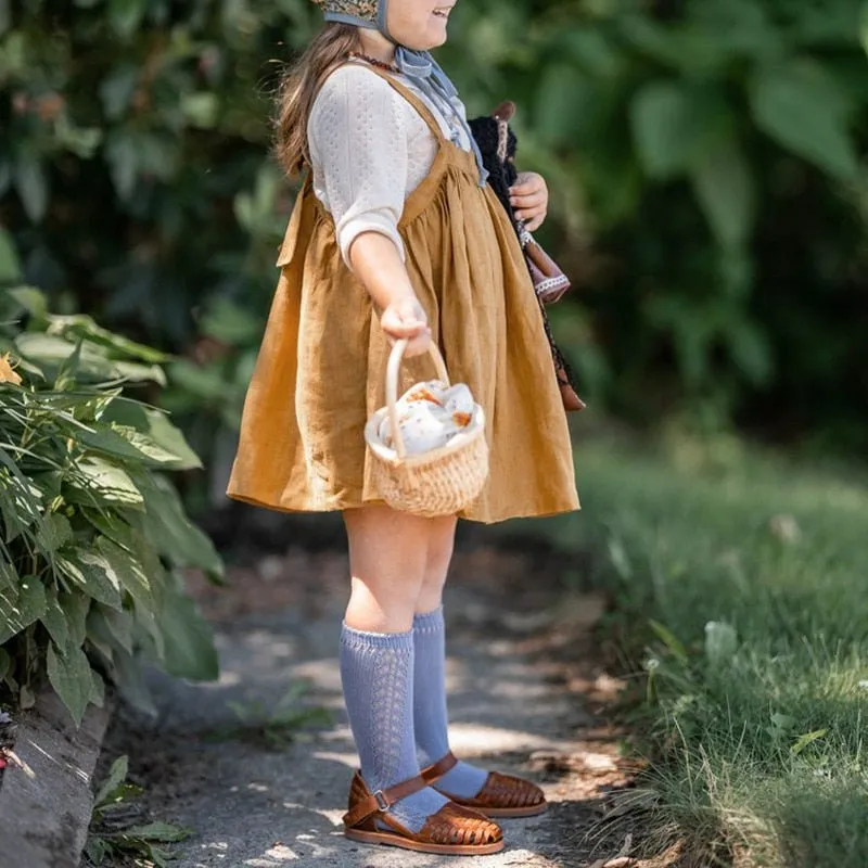 Autumn Princess Linen Puffy Skirt for Girls - Adjustable Straps, Casual and Chic