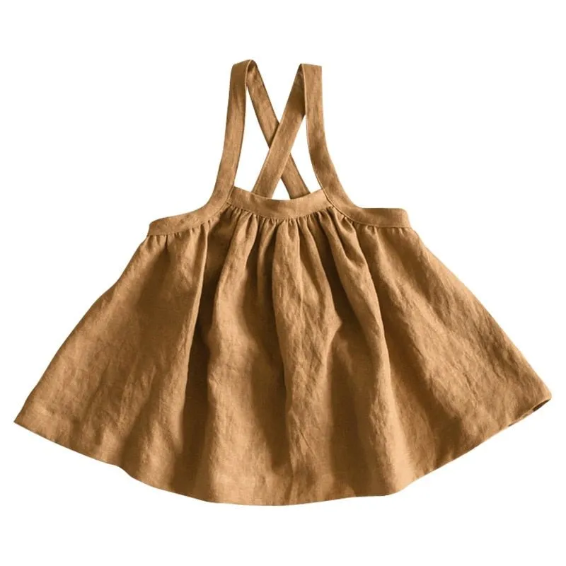 Autumn Princess Linen Puffy Skirt for Girls - Adjustable Straps, Casual and Chic