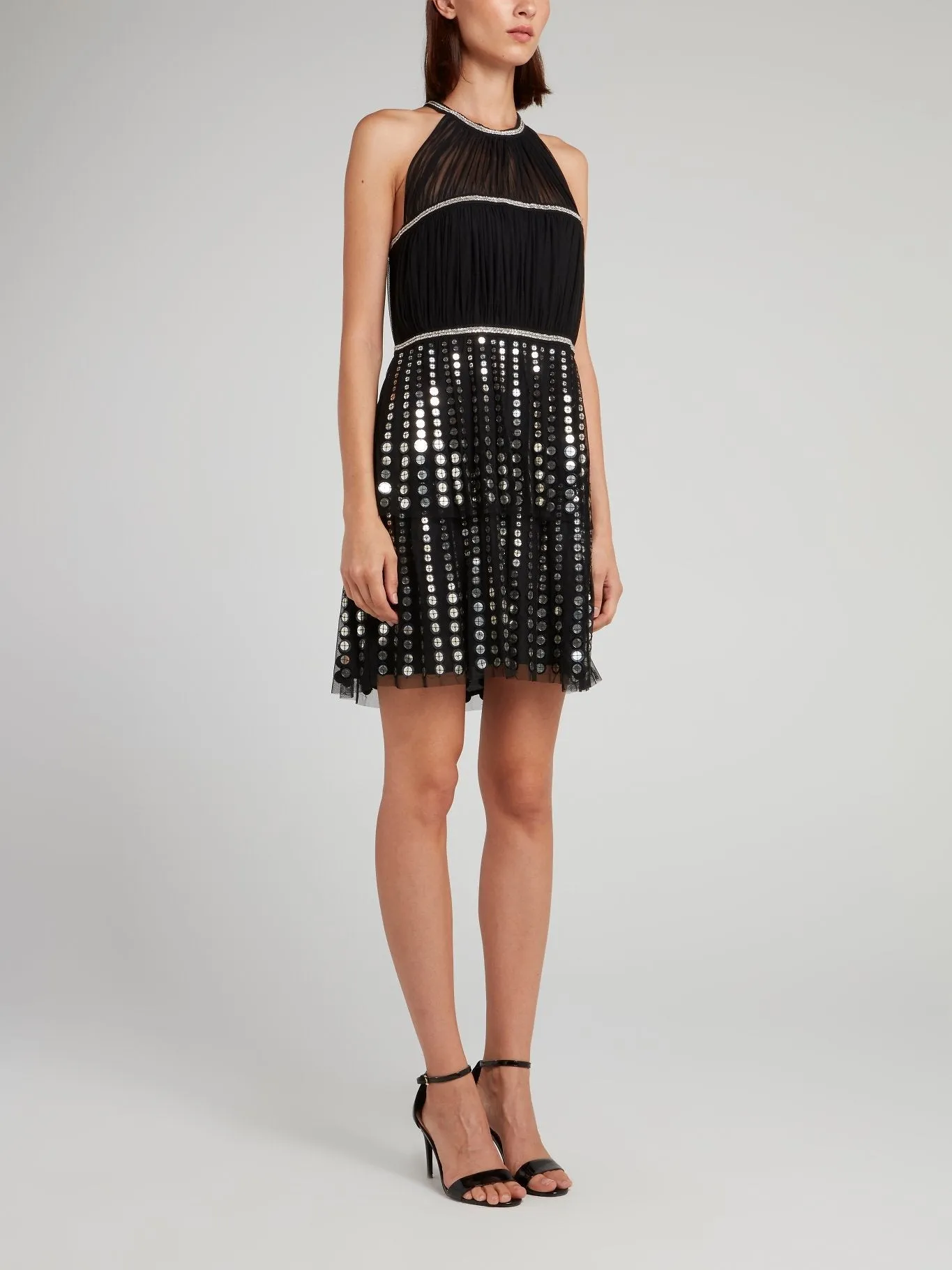 Black Embellished Halter Tulle Dress