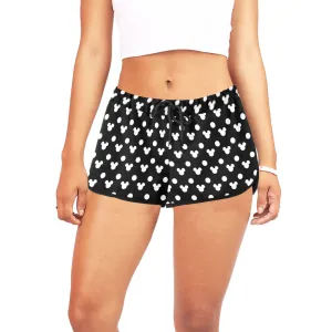 Black With White Mickey Polka Dots Women's Relaxed Shorts