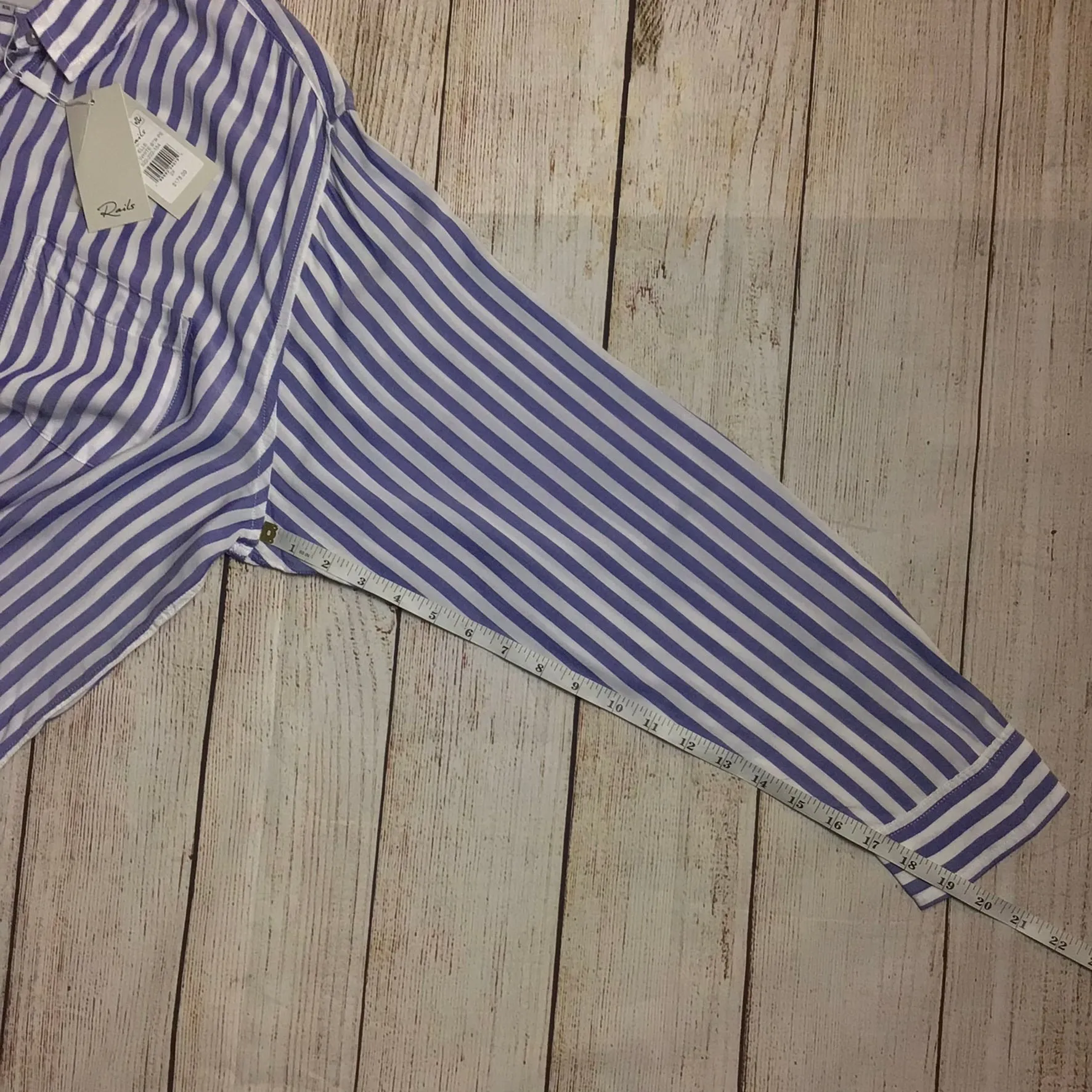 BNWT Rails 'Elle' Blue & White Striped Half Button Shirt Size XXL