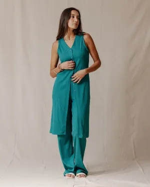 Buttoned Sleeveless Set Teal