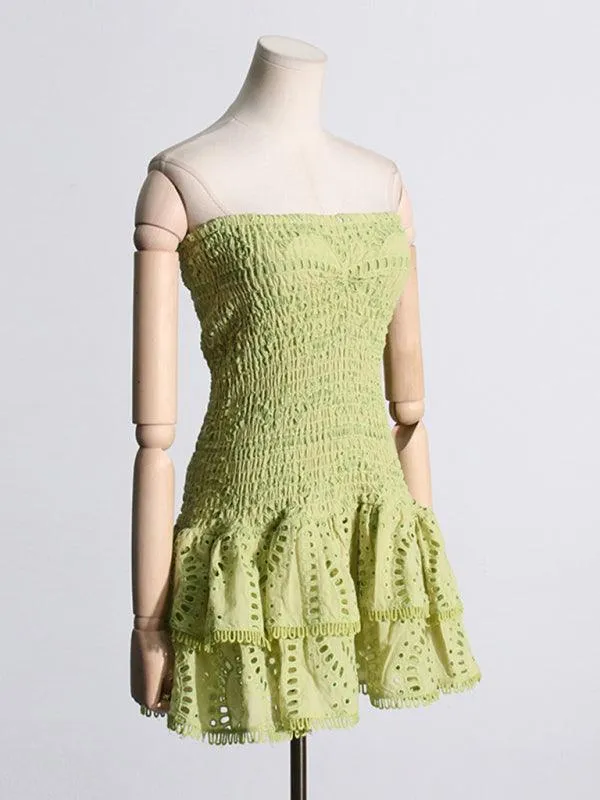 Charming Ruffled Hollow Embroidered A-Line Dress