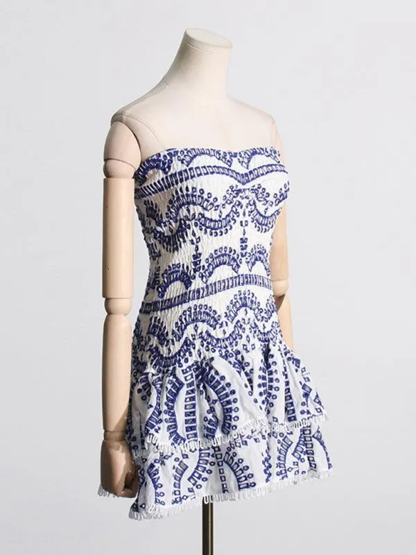 Charming Ruffled Hollow Embroidered A-Line Dress