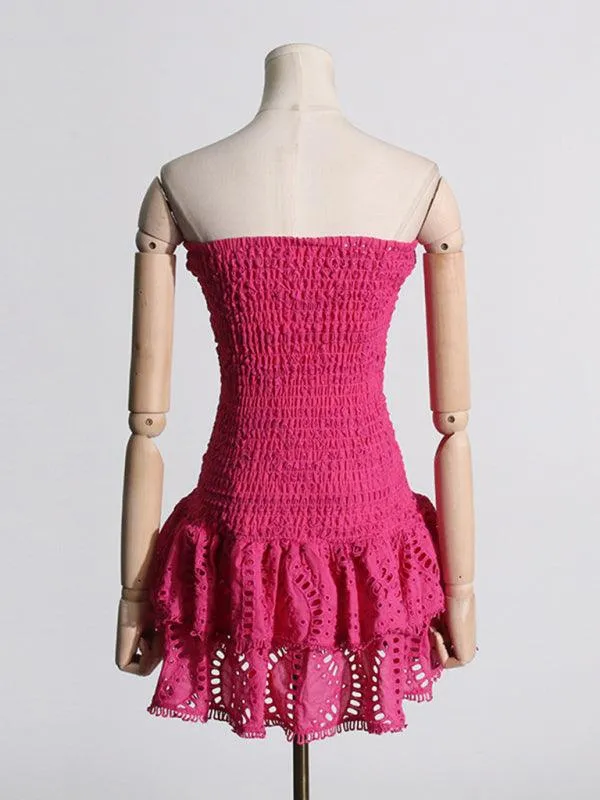 Charming Ruffled Hollow Embroidered A-Line Dress