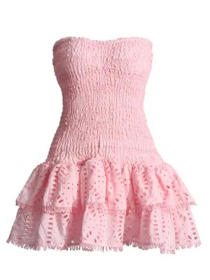 Charming Ruffled Hollow Embroidered A-Line Dress