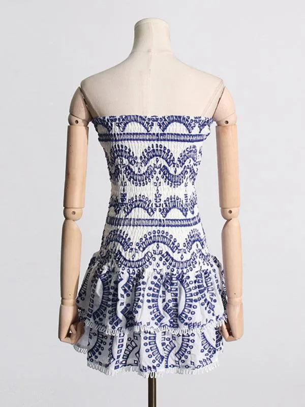 Charming Ruffled Hollow Embroidered A-Line Dress