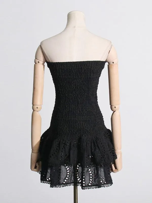 Charming Ruffled Hollow Embroidered A-Line Dress