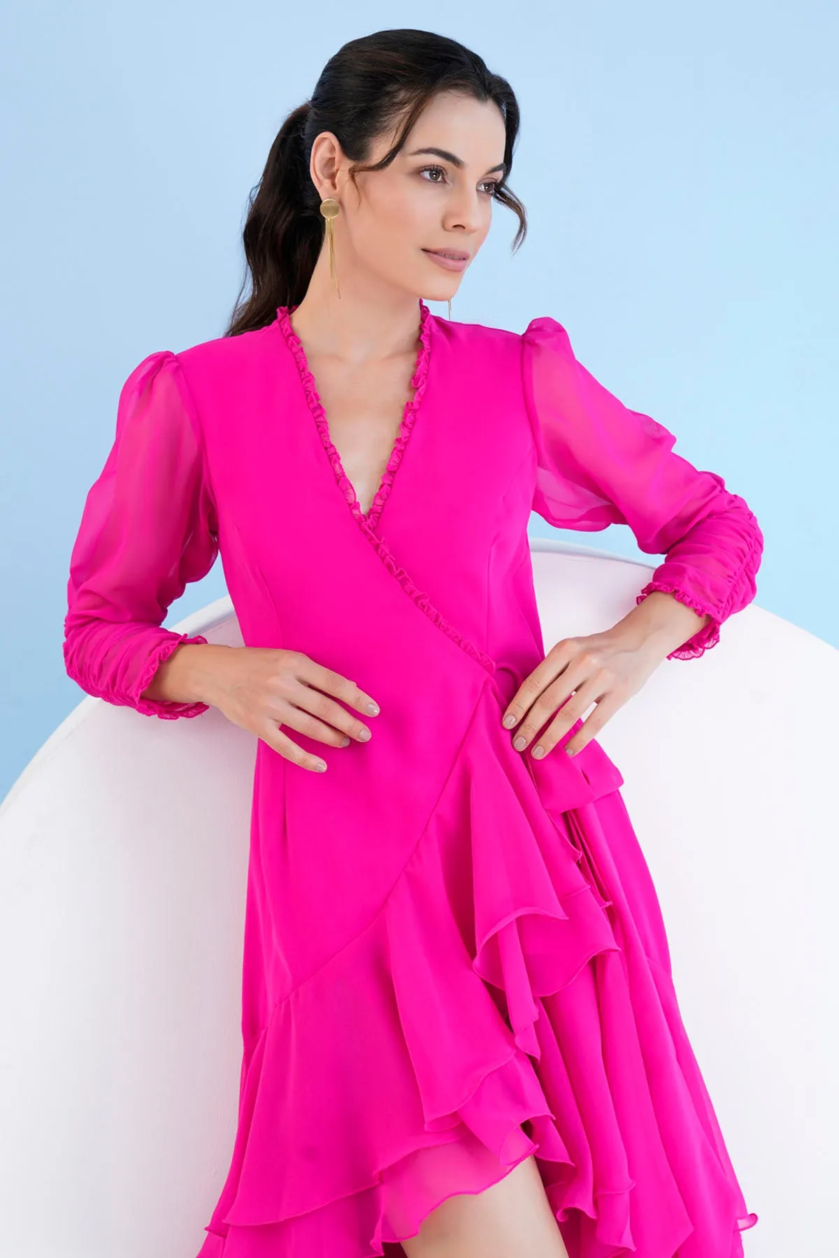 Dark Pink High Low Wrap Dress
