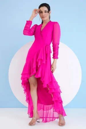Dark Pink High Low Wrap Dress