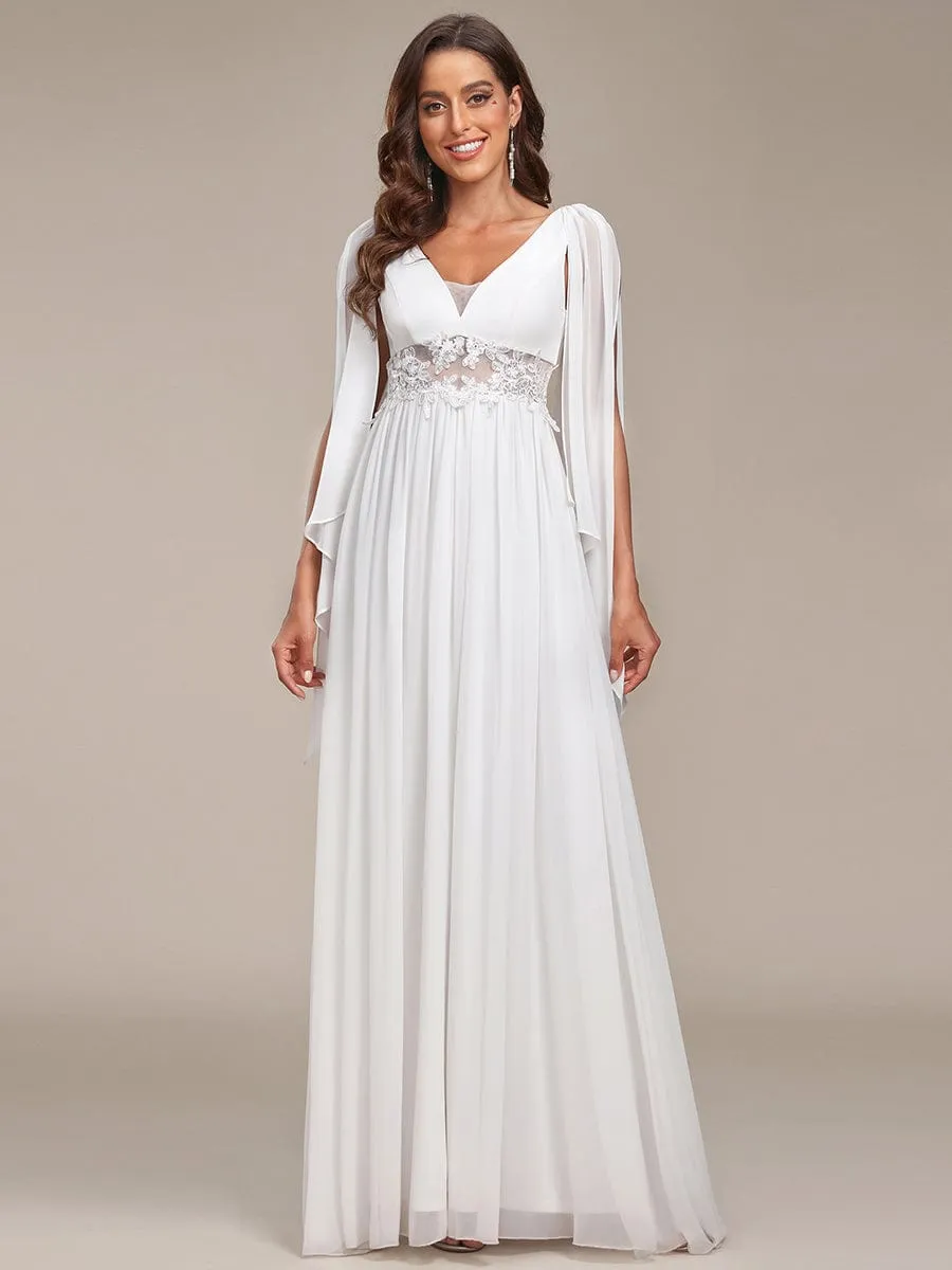 Deep V Neck Applique Long Split  Wedding Dress
