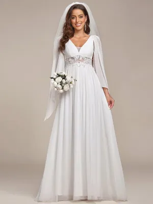 Deep V Neck Applique Long Split  Wedding Dress
