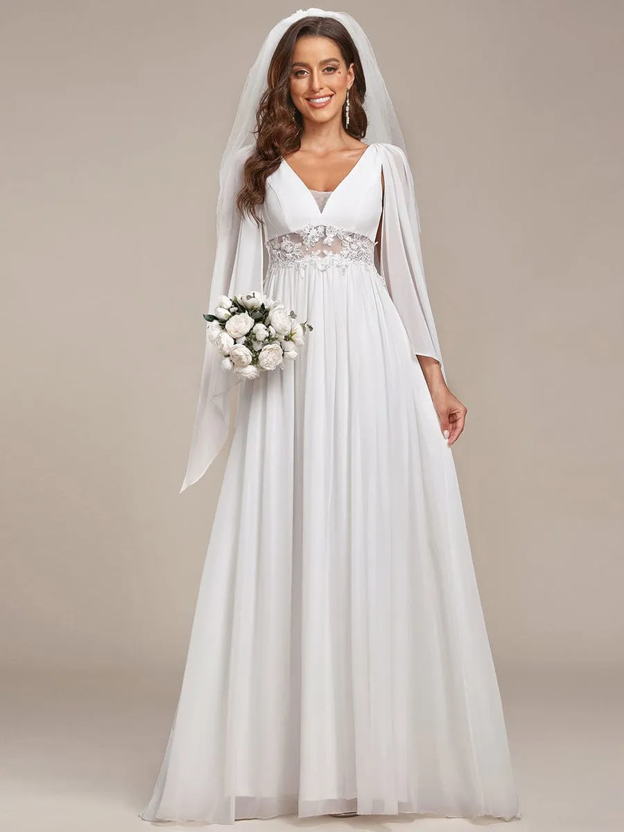 Deep V Neck Applique Long Split  Wedding Dress