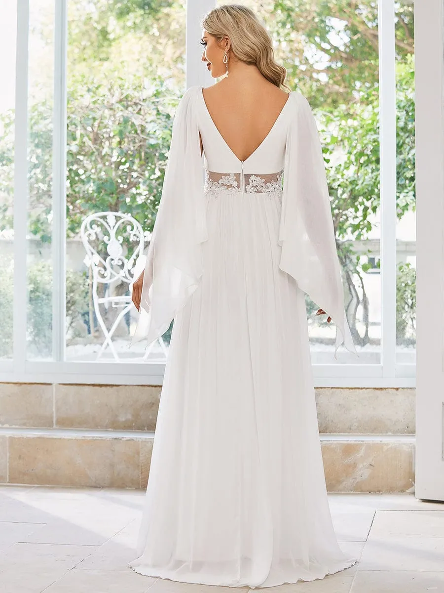 Deep V Neck Applique Long Split  Wedding Dress