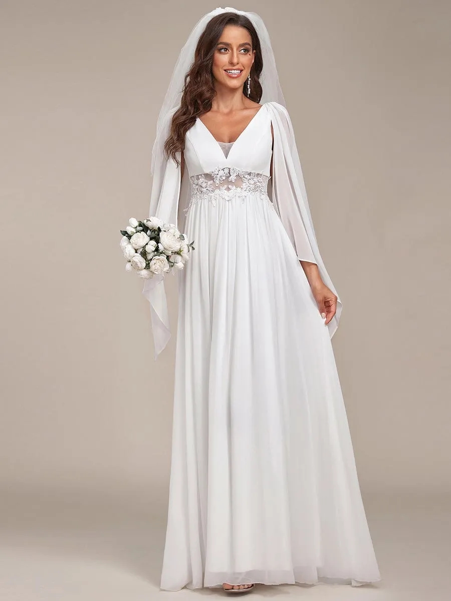 Deep V Neck Applique Long Split  Wedding Dress