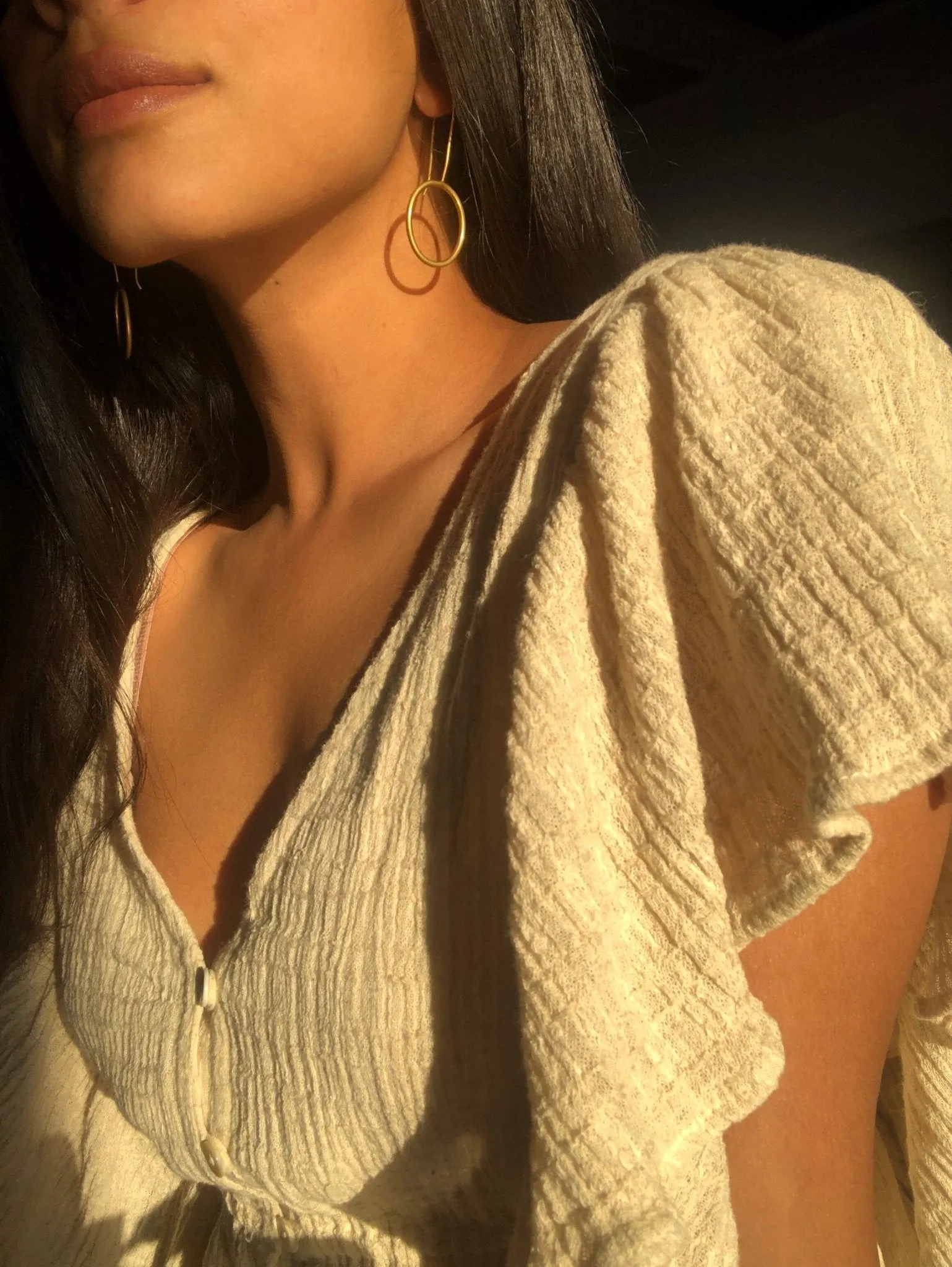 Ecru Undyed Crinkled Cotton Flax Butterfly Sleeves Crop Top