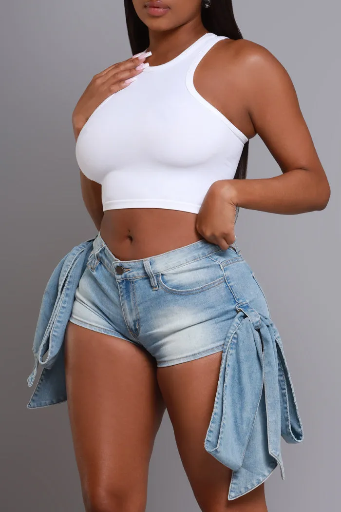 Endless Summer Bow Tie Denim Shorts - Medium Wash