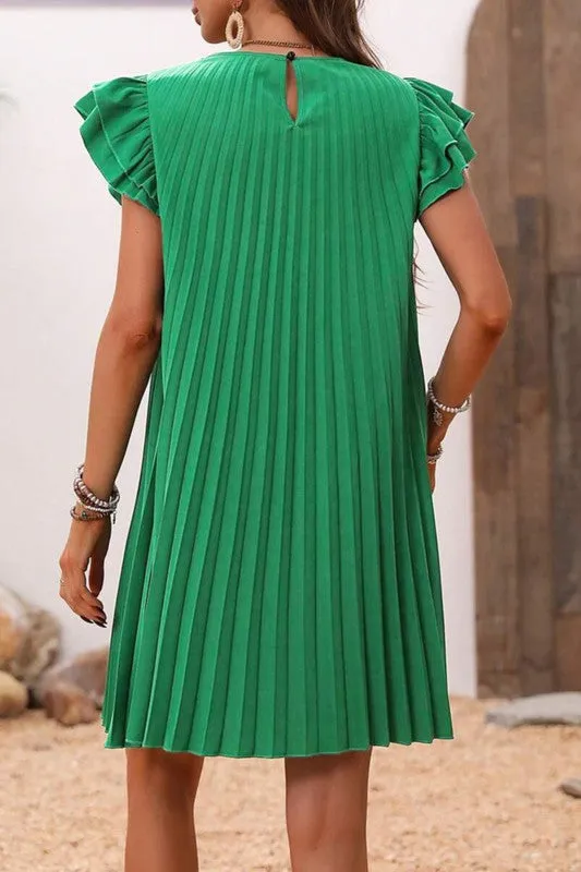 Flutter Sleeve Pleated Mini dress