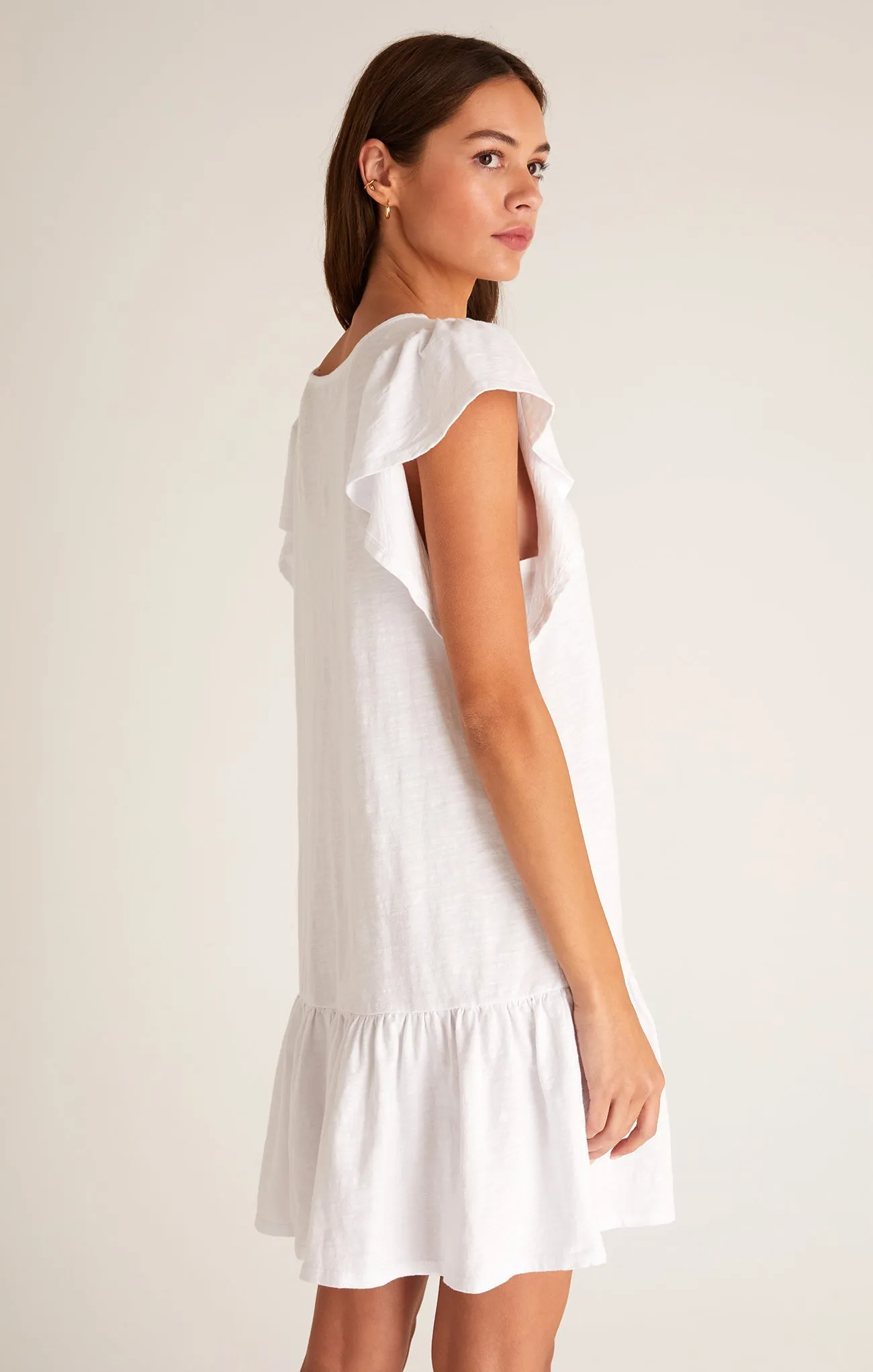 Flutter Slub Mini Dress - White