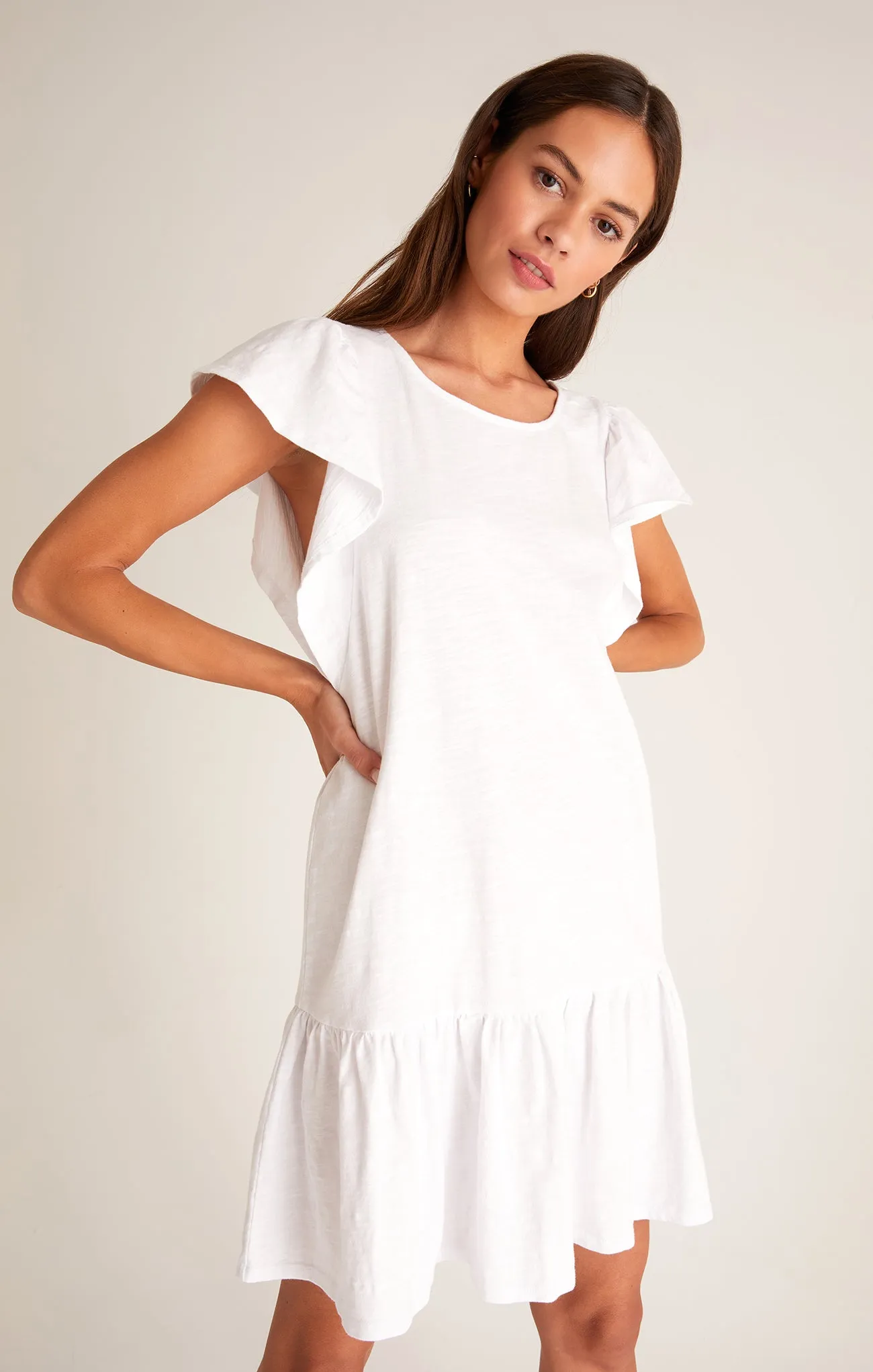 Flutter Slub Mini Dress - White
