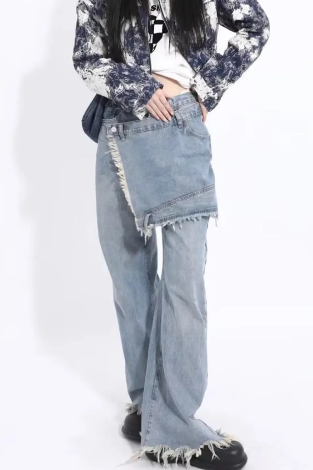 Flytonn-cute winter outfits casual winter outfits christmas outfit party look inspos High Waist Design Irregular Tassel Jeans Pants