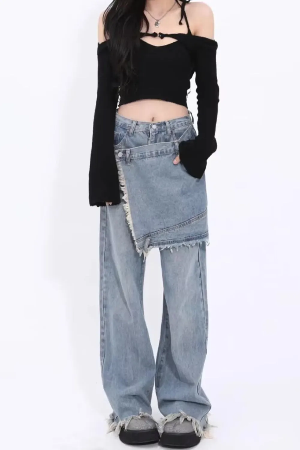 Flytonn-cute winter outfits casual winter outfits christmas outfit party look inspos High Waist Design Irregular Tassel Jeans Pants