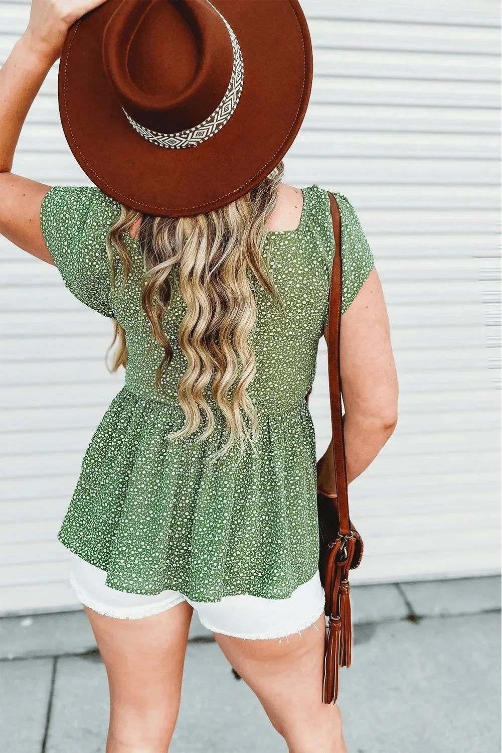 Green Plus Size Floral Peplum Top