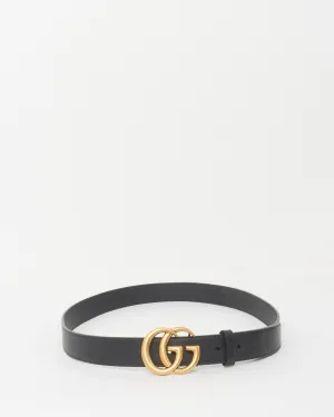 Gucci Black Leather GG Marmont Thin Belt - 95/38