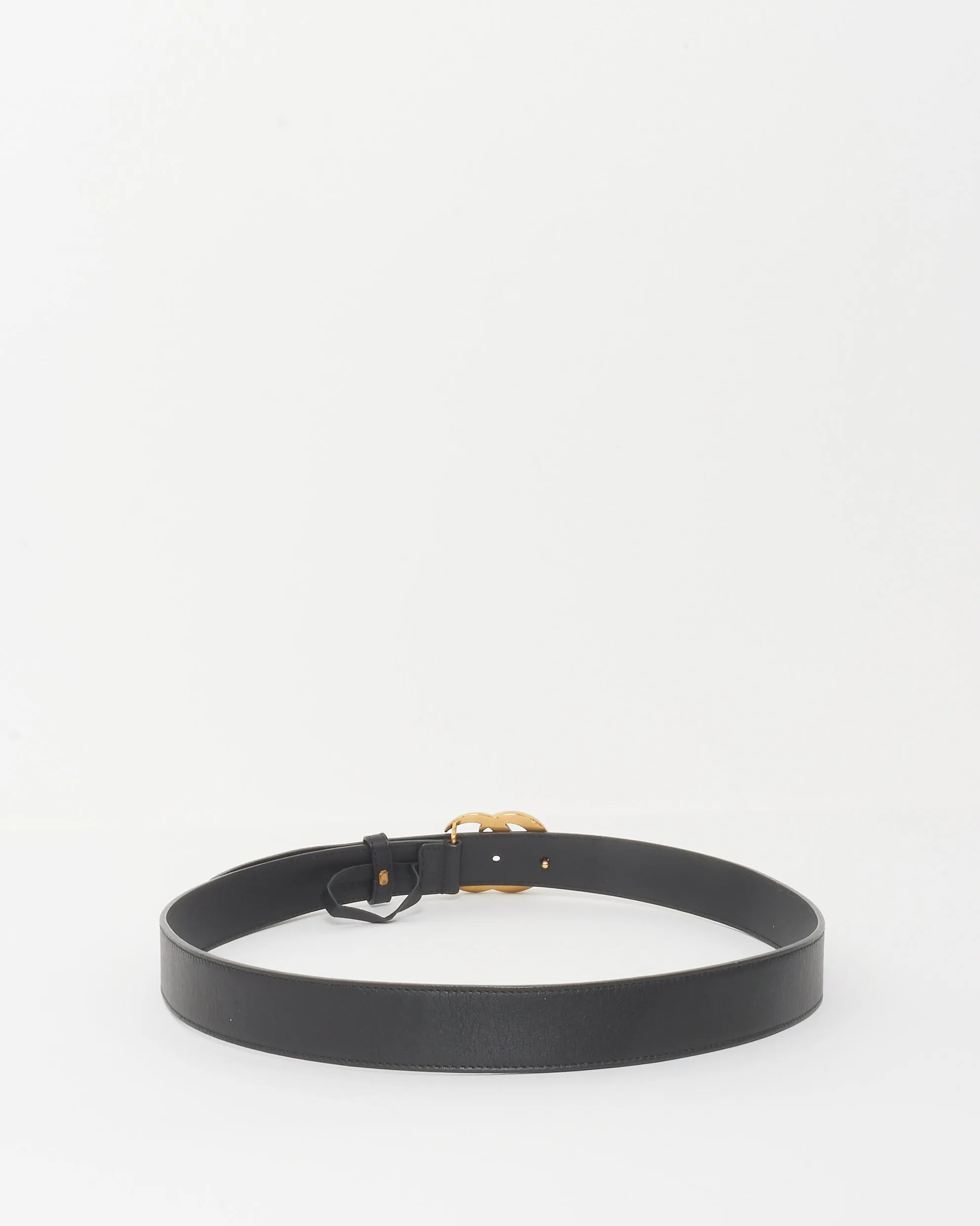 Gucci Black Leather GG Marmont Thin Belt - 95/38