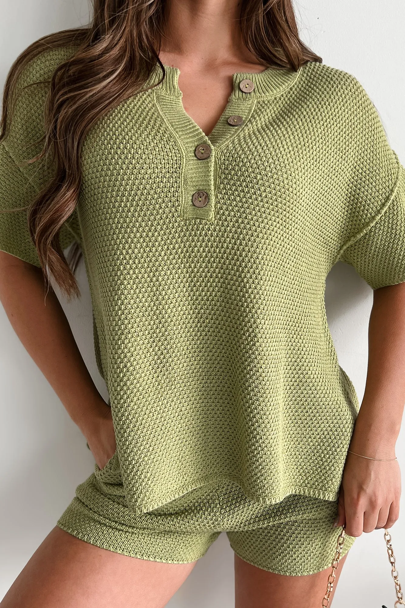 Happily Lazy Waffle Knit Lounge Set (Green Apple)