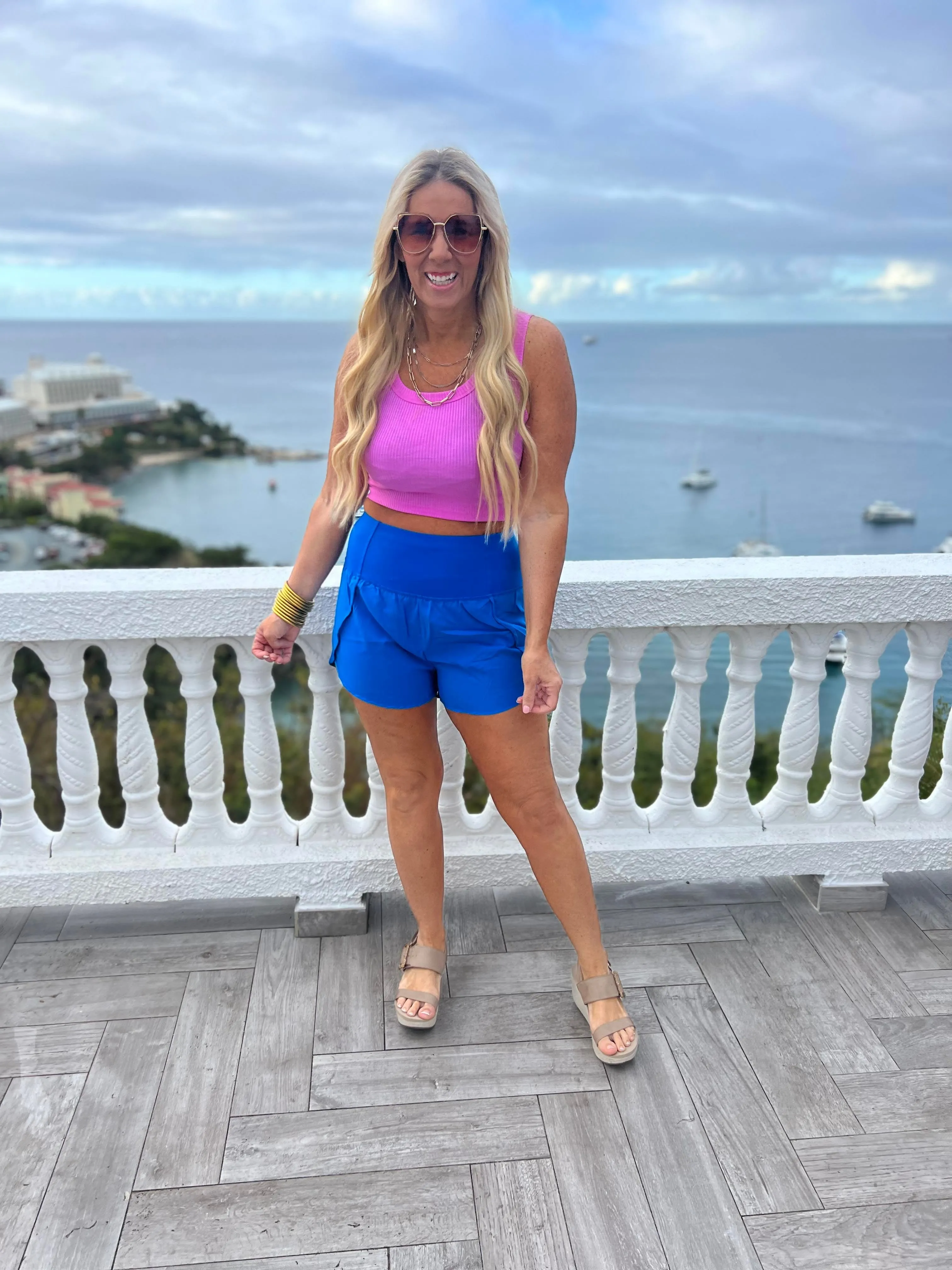 HIGH WAISTED ZIPPERED BACK POCKET RUNNING SHORTS - Final Sale