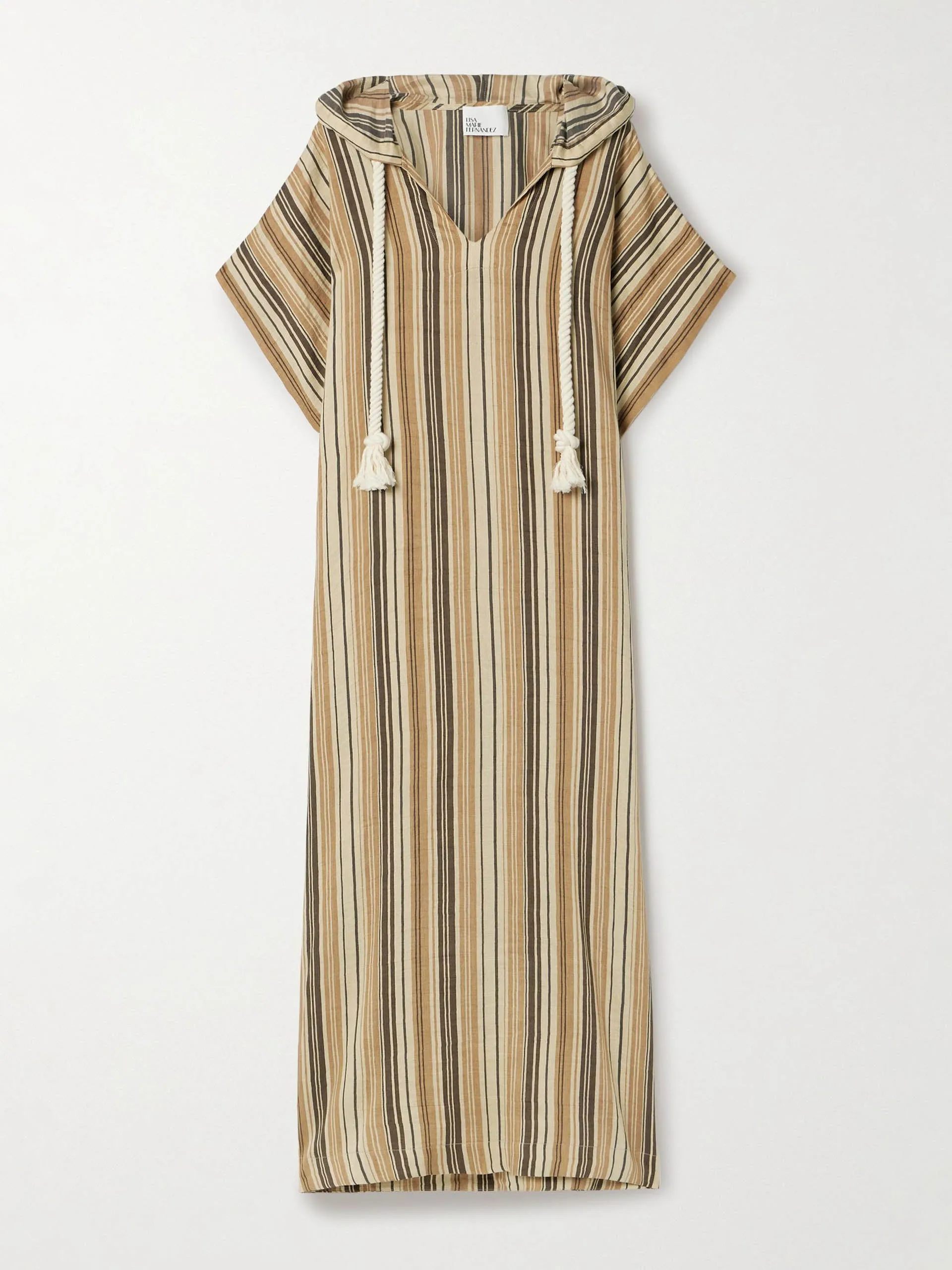 Hooded striped linen-blend kaftan