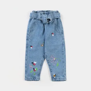 Infant Girls Denim Stretch Pant Lady Bug-LIGHT BLUE