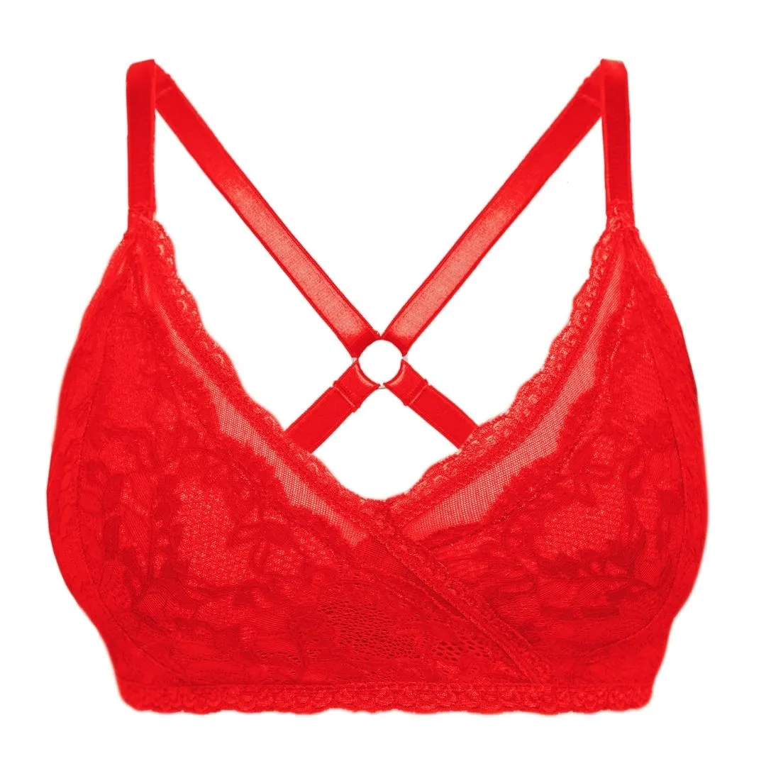 Lacey Racerback Bralette in Rose Red