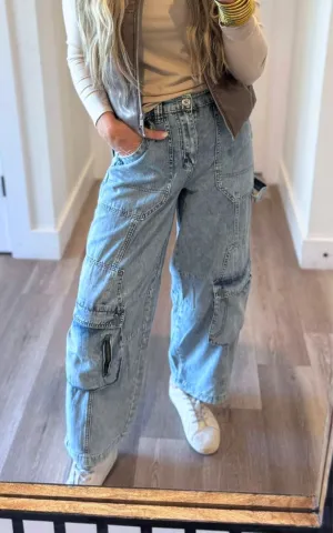 Light Denim Washed Baggy Jeans