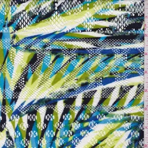 Lime/Aqua/Navy Botanical Pointelle Knit Fabric