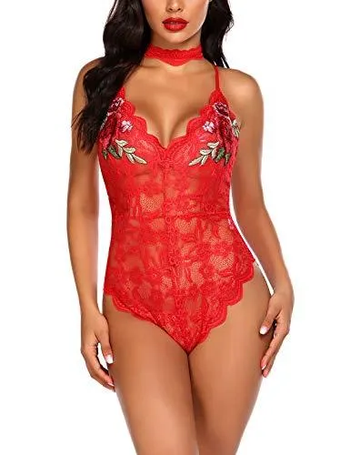 Lingerie Embroidered Lace with Choker One Piece