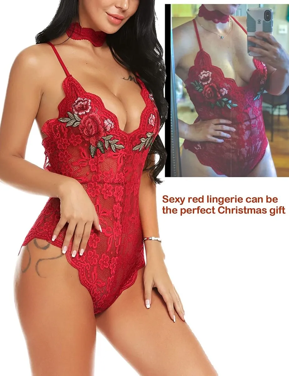 Lingerie Embroidered Lace with Choker One Piece