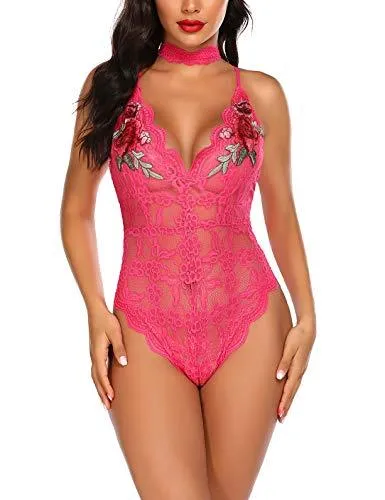 Lingerie Embroidered Lace with Choker One Piece