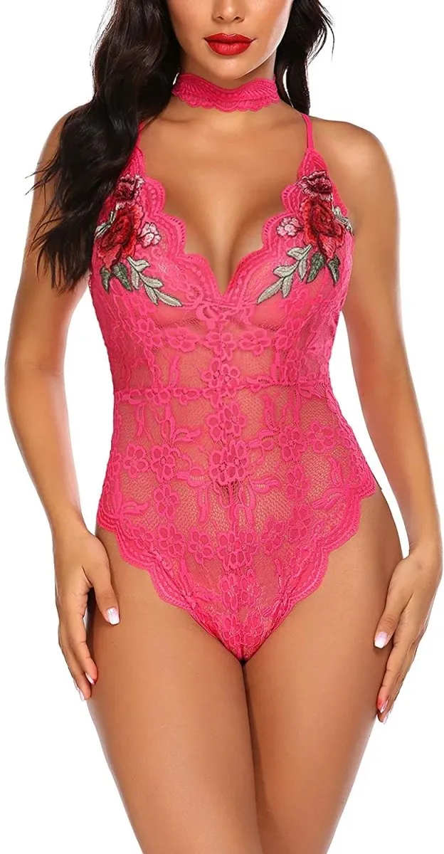 Lingerie Embroidered Lace with Choker One Piece