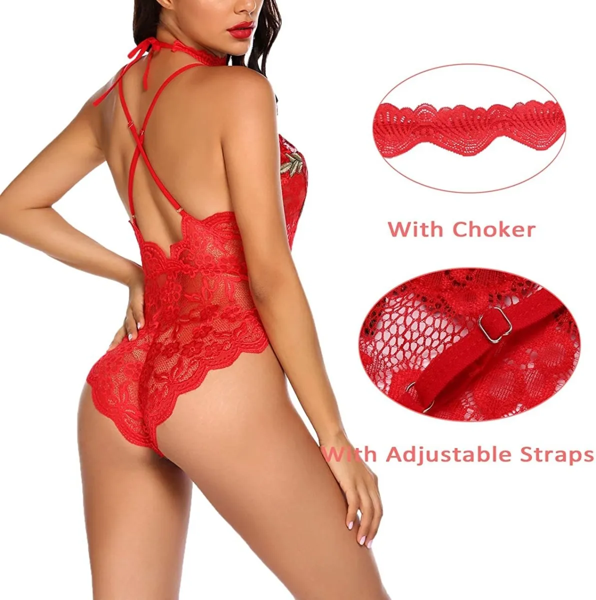 Lingerie Embroidered Lace with Choker One Piece