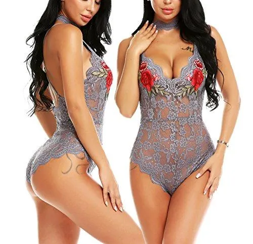 Lingerie Embroidered Lace with Choker One Piece